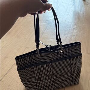 Lauren Ralph Lauren Black and Cream Houndstooth Tote